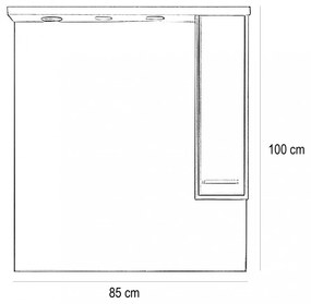 Dulap suspendat cu oglindă Nerva 85 cm, stejar Sonoma