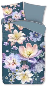 Lenjerie de pat albastră din bumbac satinat pentru pat de o persoană/extinsă 140x220 cm Mirery – Descanso