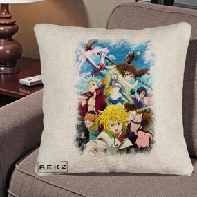 Perna Personalizata Nanatsu no Taizai Cele Sapte Pacate Mortale Anime, 40x40 cm, Bej Canapea, Husa Detasabila, Perna Inclusa, BEKZ®