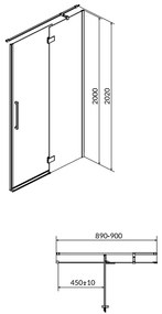 Usa sticla dus batanta 90x200 cm profil crom Cersanit Crea, montare dreapta 900x2000 mm, Dreapta