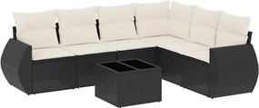 vidaXL Set canapele de grădină cu perne, 7 piese, negru, poliratan