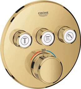 Baterie dus incastrata cu termostat Grohe Grohtherm SmartControl 3 iesiri auriu lucios Cool Sunrise