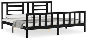 3192900 vidaXL Cadru de pat cu tăblie Super King Size, negru, lemn masiv