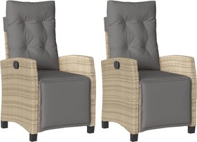 vidaXL Scaun de grădină rabatabil cu suport picioare,2 buc., poliratan