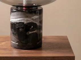 Lampa de masa din sticla fumurie si marmura portelanata neagra