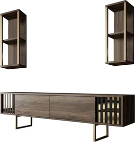 Mobilier living GOLD LINE, nuc/auriu, PAL melaminat/metal, 3 piese