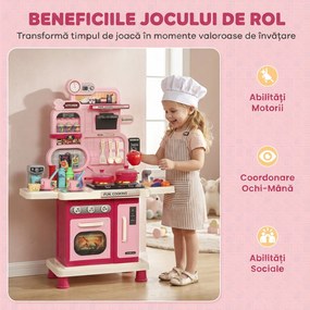 AIYAPLAY Bucătărie de Jucărie pentru Copii cu Lumini și Sunete, Vârste 3-6 Ani, Roz | Aosom Romania