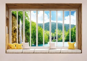 Fototapet - Privire spre cascadă - geam (152,5x104 cm)