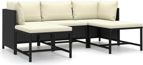 vidaXL Set mobilier de grădină cu perne, 5 piese, negru, poliratan