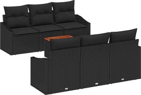 vidaXL Set de canapele pentru grădină cu pernă 7 pcs Negru poliratan