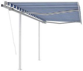 vidaXL Copertină retractabilă automat cu stâlpi albastru/alb 3,5x2,5 m