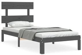 3193518 vidaXL Cadru de pat cu tăblie, gri, 90x200 cm, lemn masiv
