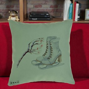 Perna Decorativa Patine cu Ramuri Inzapezite, 40x40 cm, Verde, Husa Detasabila, Perna Inclusa, BEKZ®