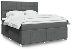 vidaXL Pat box spring cu saltea, gri închis, 180x200 cm, textil