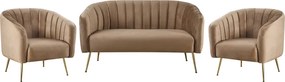 Canapea de design cu 2 locuri, ţesătură Velvet maro/gold crom-auriu, BAGY