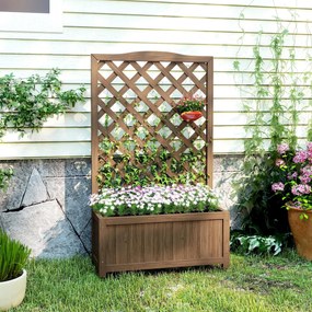 Outsunny Jardinieră cu spalier, ghiveci pentru plante cățărătoare, legume, flori, din lemn masiv, 70 x 28 x 117 cm maro închis | Aosom Romania