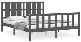3192238 vidaXL Cadru de pat cu tăblie, gri, king size, lemn masiv