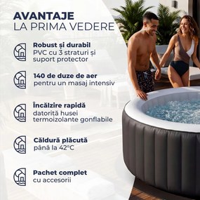 Cadă cu hidromasaj gonflabilă OASIS pentru 6 persoane, rotundă, neagră Casaria