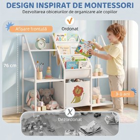 AIYAPLAY Bibliotecă și Organizator de Jucării pentru Copii, Metal, PAL, 93 x 30 x 76 cm, Alb | Aosom Romania