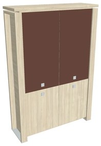 Dulap înalt Verno+ 140 x 46 x 210 cm, uși combinate, salcâm / maro