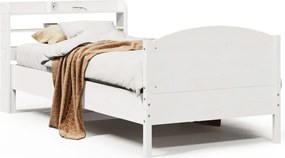 vidaXL Cadru de pat fără saltea, alb, 90x200 cm, lemn masiv pin