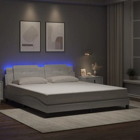 3214125 vidaXL Cadru de pat cu lumini LED, alb, 180x200 cm, piele ecologică