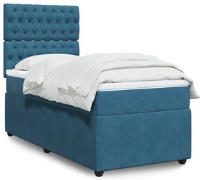 vidaXL Pat box spring cu saltea, albastru închis, 100x200 cm, catifea
