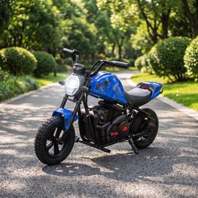 AIYAPLAY Motocicletă electrică pentru copii, stil Harley, 24 V, 6-12 ani, roți din cauciuc 30 cm, albastră | Aosom Romania