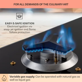 Trifecta 5, plită pe gaz, 5 arzătoare triunghiulare, vitroceramică, neagră