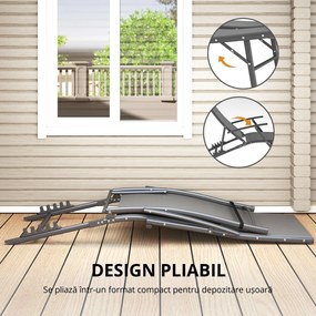 Outsunny Set de 2 Șezlonguri Pliante, Ajustabile în 4 Poziții cu Cotiere și Perne, 64x154x87 cm, Gri | Aosom Romania