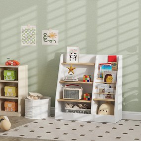 AIYAPLAY Bibliotecă pentru copii, depozitare cărți 4 nivele, suport pentru cărți, grilaj de depozitare, alb | Aosom Romania