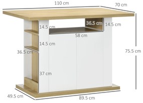 HOMCOM Insulă de Bucătărie pentru 4-6 Persoane, Bufet de Bucătărie cu Dulapuri cu 2 Uși și Rafturi Deschise, 110x70x75.5 cm, Alb