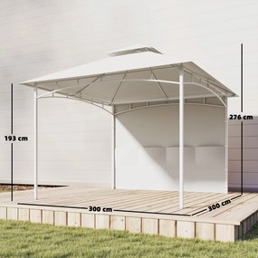 Outsunny Foișor de Grădină 3x3 m cu Corturi, Buzunare pentru Depozitare și Cârlig la Tavan, Foișor din Metal cu Acoperiș Dublu, Orificii de Drenaj, UV30+, Crem | Aosom Romania