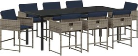 vidaXL Set de masă pentru grădină cu pernă 9 pcs Gri poliratan