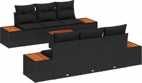 vidaXL Set de canapele pentru grădină cu pernă 7 pcs Negru Rattan poli