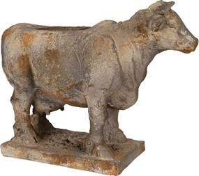 Ghiveci decorativ în formă de vacă, gri, din ceramică, stil brocante, 36x15x28 cm