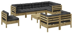 3299518 vidaXL Set canapea de grădină cu perne, 9 piese, lemn de pin tratat
