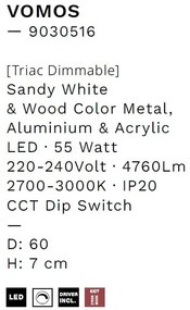 Plafoniera LED design decorativ VOMOS alb/lemn D-60cm