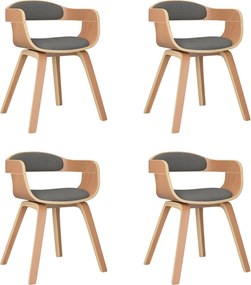 vidaXL Scaune de bucătărie, 4 buc., gri deschis, lemn curbat și textil