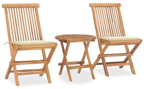 Set mobilier exterior pliabil cu perne 3 piese lemn masiv tec Crem, 3