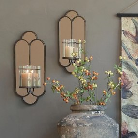 Oglinda de perete din metal, cu suport pentru lumanari, H43cm, Caldely
