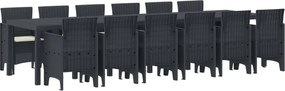 vidaXL Set de masă pentru grădină 13 pcs Antracit Ratan Polt