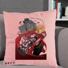 Perna Personalizata Fullmetal Alchemist Brotherhood Edward si Al Poster, 40x40 cm, Roz, Husa Detasabila, Perna Inclusa, BEKZ®