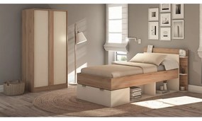 Pat alb/în culoare naturală cu aspect de lemn de stejar cu spațiu de depozitare fără somieră 90x200 cm Albo – Marckeric