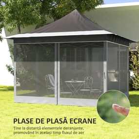 Outsunny Cort Pliabil cu Înălțime Reglabil, Plasă de Țânțari și Geantă de Transport, 357x357x310 cm, Gri Închis | Aosom Romania