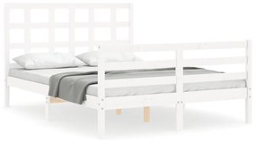 3193962 vidaXL Cadru de pat cu tăblie, dublu, alb, lemn masiv