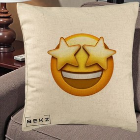 Perna Decorativa Emoji Ochi Stele, 40x40 cm, Bej, Husa Detasabila, Perna Inclusa, BEKZ®