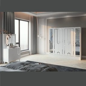 Dormitor Carolina, sifonier, comoda, noptiera, pat cu lada Homs, alb, 220x210x50 cm