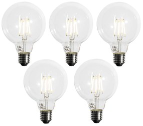 Set de 5 becuri LED E27 reglabile G95 5W 450LM 3000K