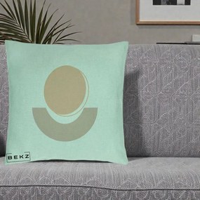 Perna Decorativa Geometric Boho Luna si Disc, 40x40 cm, Verde Menta, Husa Detasabila, Perna Inclusa, BEKZ®